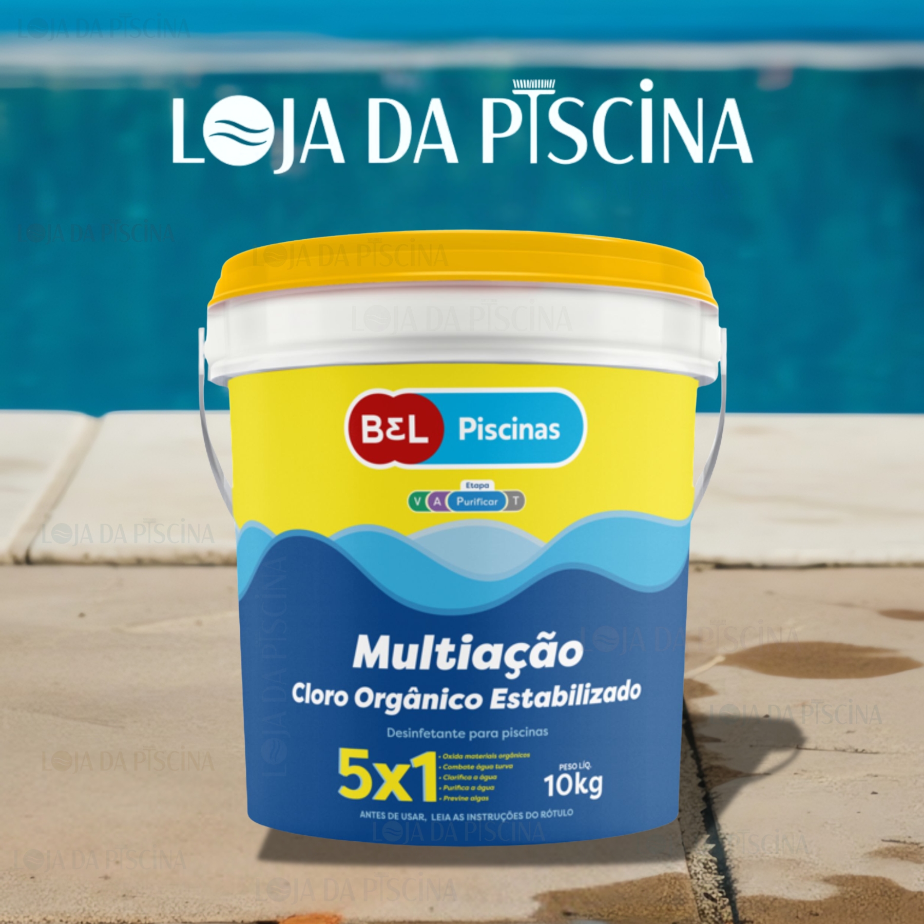 Cloro Multiação Orgânico 5x1 Estabilizante Bel Piscinas 10kg